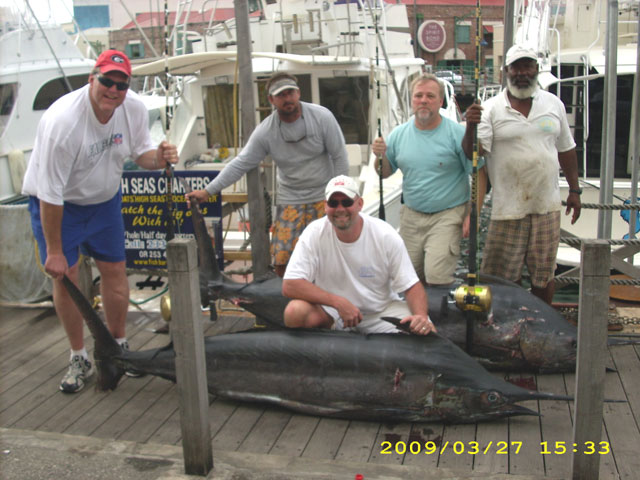 Blue Marlin charter fishing action.